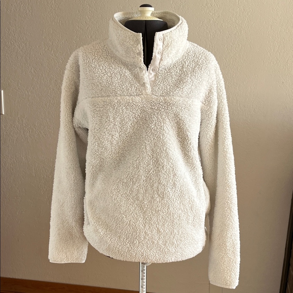 Eddie Bauer Ivory Sherpa Snap-Front Pullover